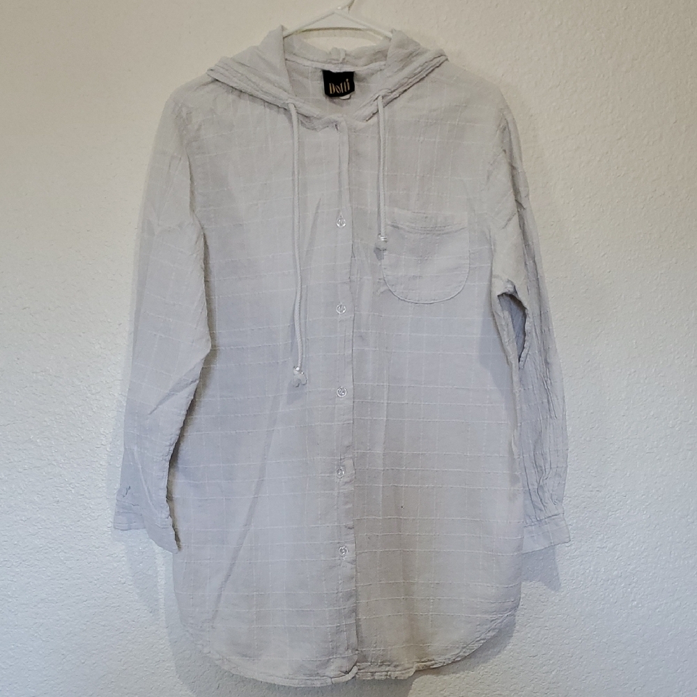 Dotti Woman's Off White Linen Hooded Button Down Cardigan